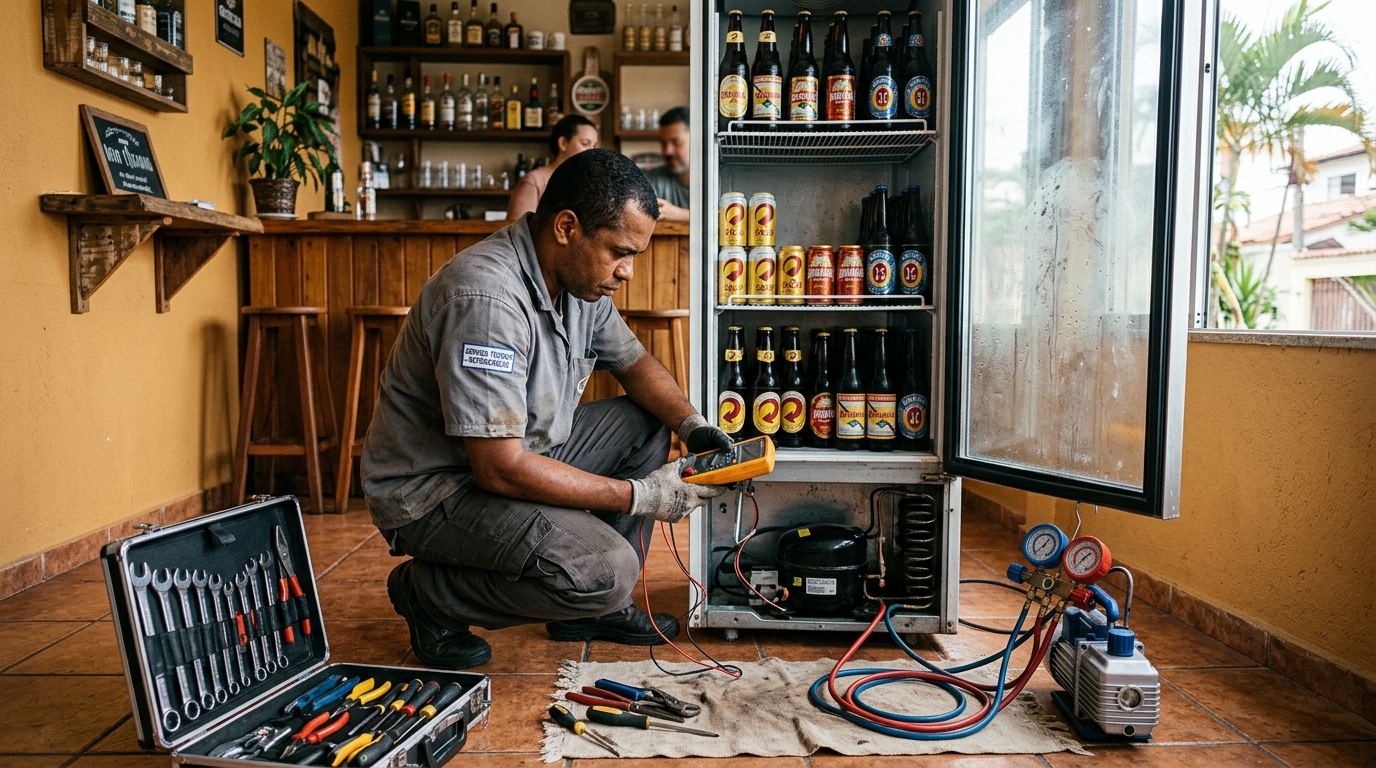 Substituição do termostato de uma cervejeira na Augusta, Curitiba‑PR